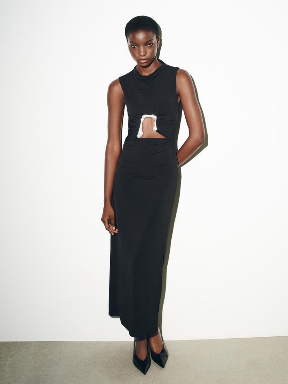 Zara Black SPARKLY DRAPED CUT OUT DRESS 4772/229/800 size L